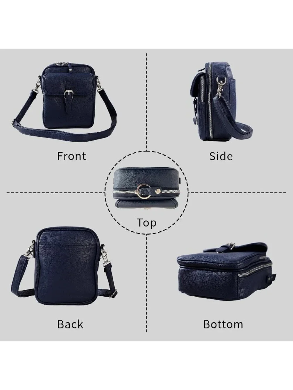 Women's Dark Blue Faux Leather Anti-Theft Large Capacity Card Slot Crossbody Bag